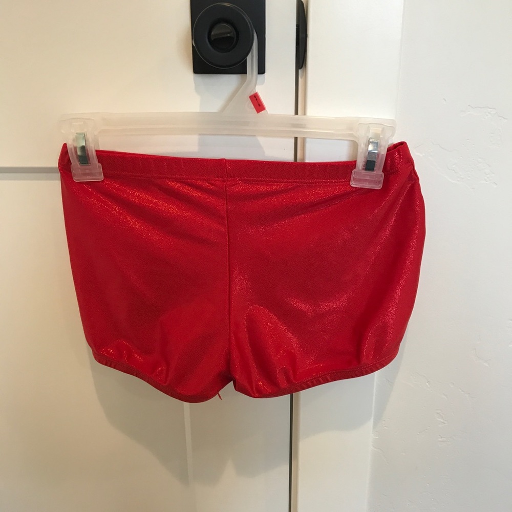 sparkly red workout shorts